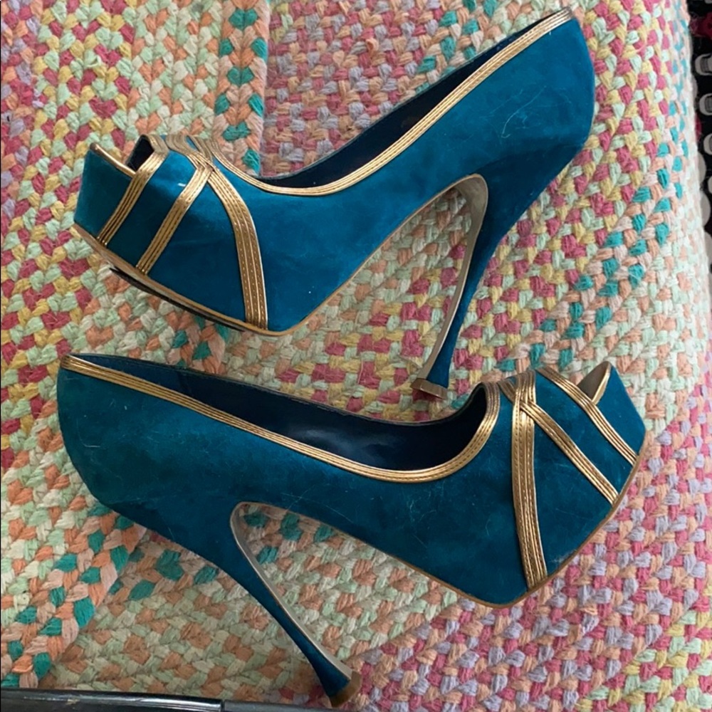 Blue suede heels